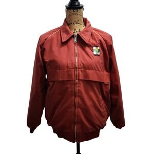 AgriGold Bomber Jacket Red Zip Up Collared Embroidered Logo Made in USA Mens L